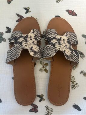 Universal Thread Snake-Print Slide Sandals in Brown and Black